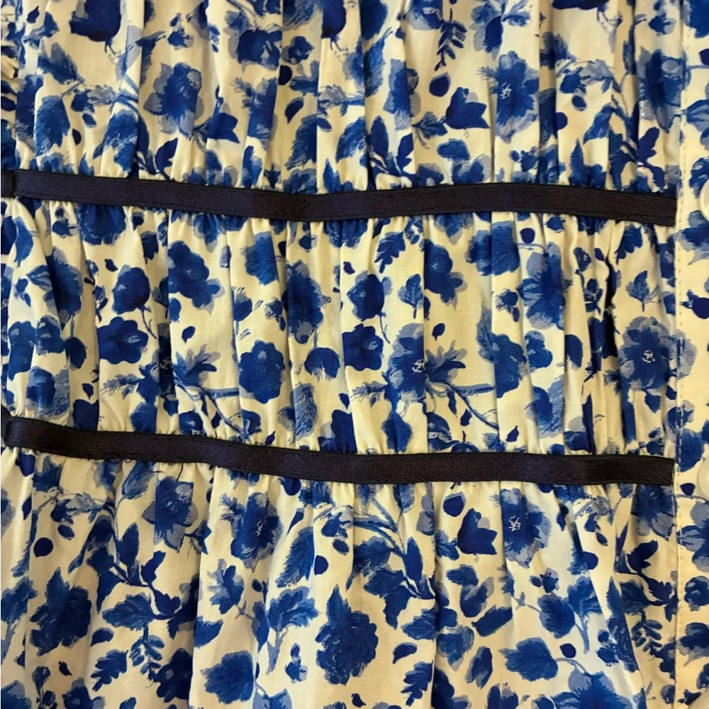 NWT Anthropologie Maeve Leandra Shirred Yoke Shirt Blue White Floral Cotton XL - Picture 9 of 11